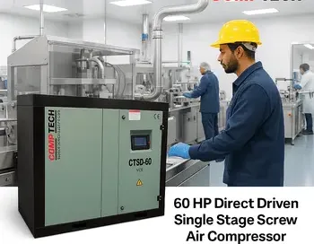 Comptech 60 HP Screw Air Compressor in Industrial Setup