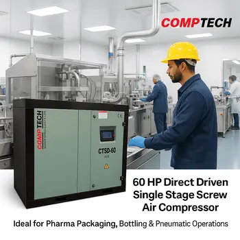 Comptech 60 HP Screw Air Compressor in Industrial Setup
